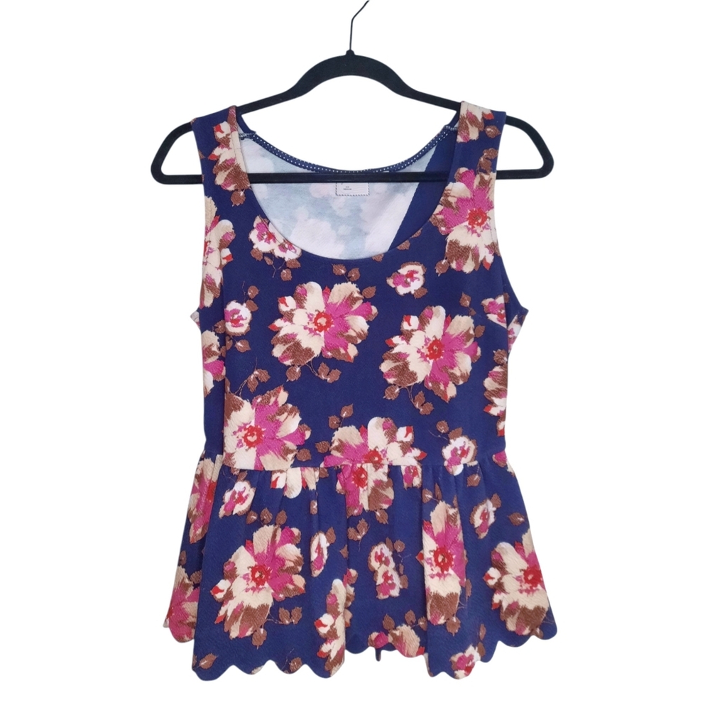 Anthropologie Floral Scalloped Peplum Top
